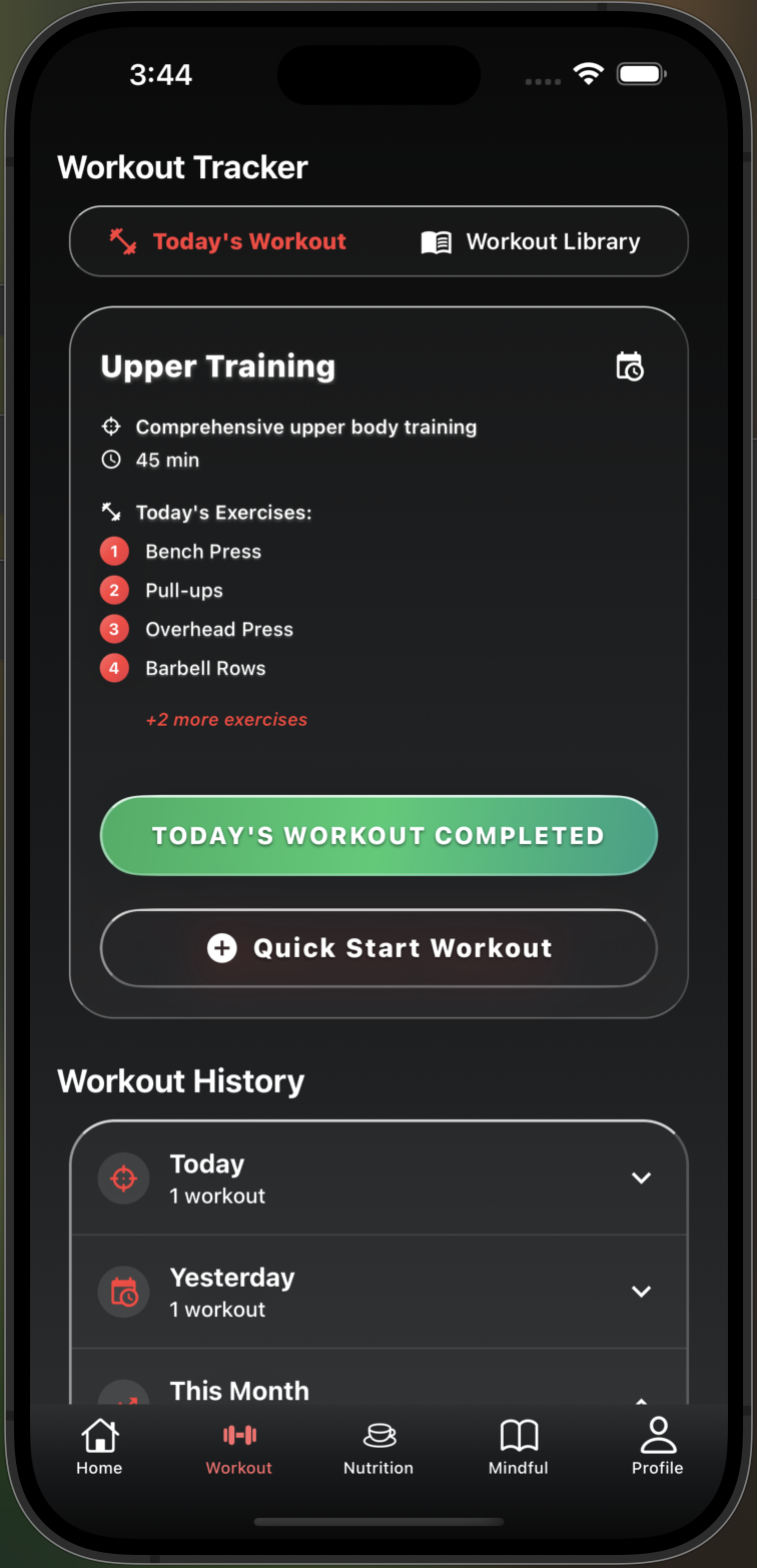 iLift Workout Tracker Interface